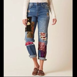 Free People Blue Patchwork Boyfriend Jeans